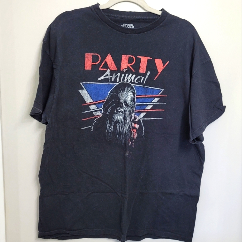 STAR WARS Party Animal Chewbacca Black Short Sleeve Tee Shirt Size XL